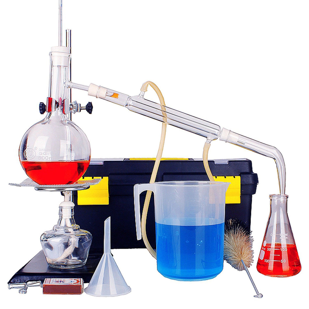 15pcs New 500ml Lab Distillation Apparatus  Essential Oil Pure Water Distiller Glassware Kits w/Thermometer Condenser Pipe